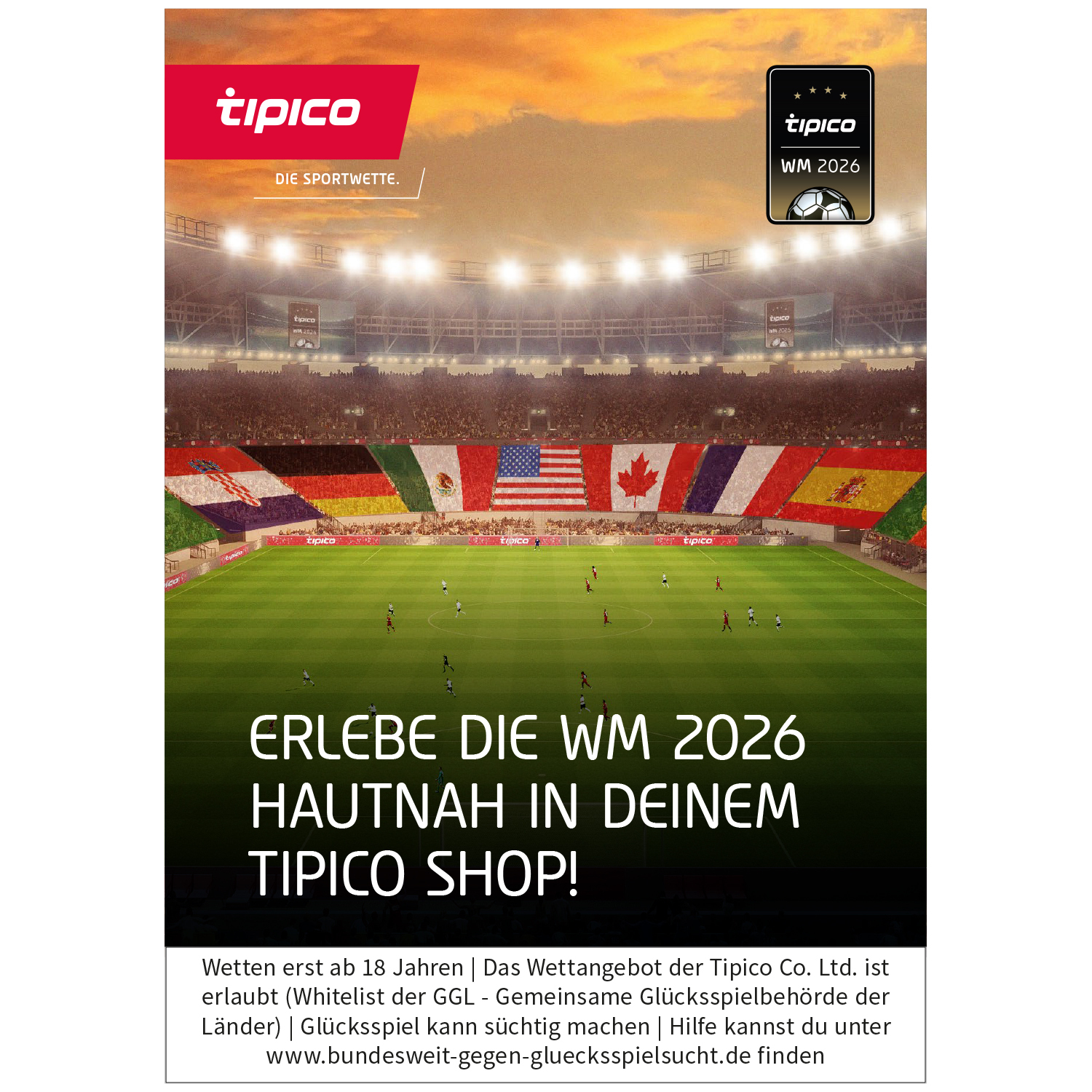 Plakat Tipico "Erlebe die WM 2026"